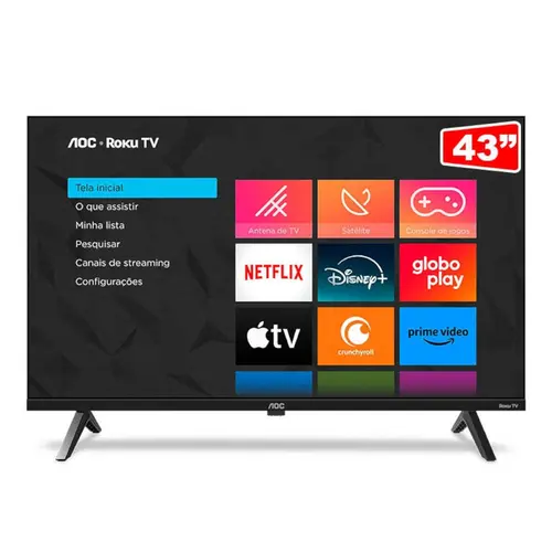 Smart TV 43” AOC DLED Full HD 43S5045/78G Roku TV com Comando de Voz HDR 3 HDMI 1 USB