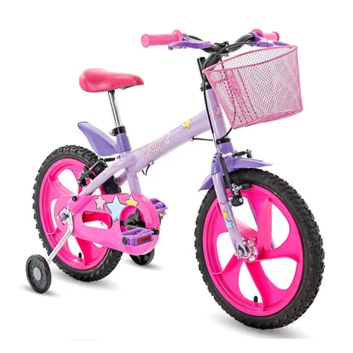 Bicicleta Infantil Aro 16 com Rodinhas Houston Lumi com Cesta - Lilás