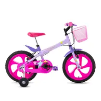 Bicicleta Infantil Aro 16 com Rodinhas Houston Lumi com Cesta - Lilás
