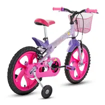Bicicleta Infantil Aro 16 com Rodinhas Houston Lumi com Cesta - Lilás