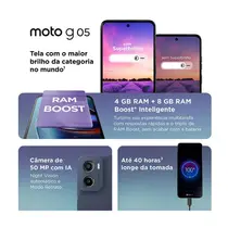 Smartphone Motorola Moto G05 4G 256GB 4GB RAM + 8GB Ram Boost Câmera Dupla + Frontal 8MP Tela 6,7” - Grafite