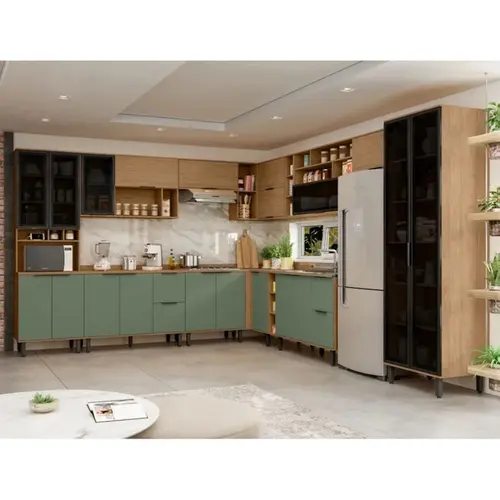 Cozinha Completa 20 Portas 6 Gavetas 100% MDF MX Móveis Toscana - Freijó/Jade