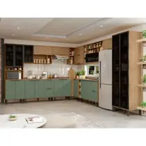 Cozinha Completa 20 Portas 6 Gavetas 100% MDF MX Móveis Toscana - Freijó/Jade