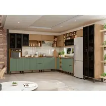 Cozinha Completa 20 Portas 6 Gavetas 100% MDF MX Móveis Toscana - Freijó/Jade
