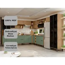 Cozinha Completa 20 Portas 6 Gavetas 100% MDF MX Móveis Toscana - Freijó/Jade