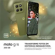 Smartphone Motorola Moto G15 4G 256GB 4GB RAM+8GB Ram Boost Câmera Dupla + Frontal 8MP Tela 6.7” - Verde