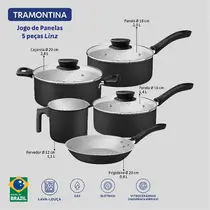 Jogo de Panelas Tramontina 5 Peças Linz Antiaderente Preto