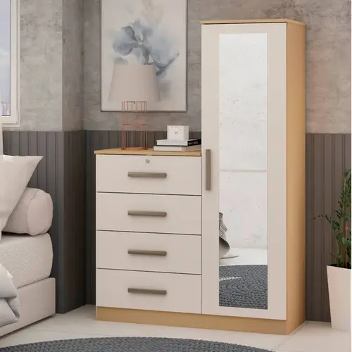 Cômoda 4 Gavetas 1 Porta com Espelho Genialflex Aurora