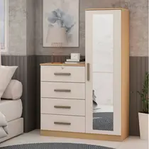 Cômoda 4 Gavetas 1 Porta com Espelho Genialflex Aurora