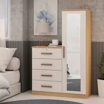Cômoda 4 Gavetas 1 Porta com Espelho Genialflex Aurora