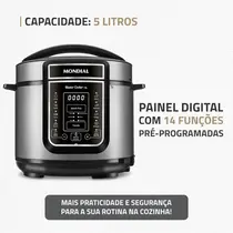 Panela de Pressão Elétrica Digital Mondial 5 Litros 900W Master Cooker Preto/Inox