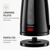 Chaleira Elétrica Mondial Pratic Hot 1,7 Litros Preto
