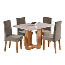 Conjunto Mesa de Jantar Teka com Vidro e 4 Cadeiras Milão Veludo Viero