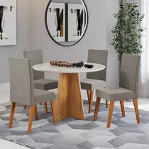 Conjunto Mesa de Jantar Dalila com Vidro e 4 Cadeiras Milão Veludo Viero