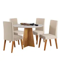 Conjunto Mesa de Jantar Dalila com Vidro e 4 Cadeiras Milão Linho Viero