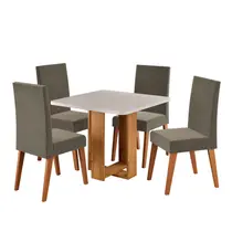 Conjunto Mesa de Jantar Angel com Vidro e 4 Cadeiras Milão Veludo Viero