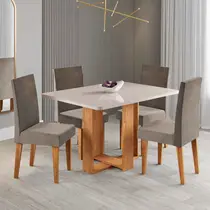Conjunto Mesa de Jantar Teka com Vidro e 4 Cadeiras Milão Veludo Viero