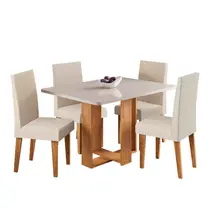 Conjunto Mesa de Jantar Teka com Vidro e 4 Cadeiras Milão Linho Viero