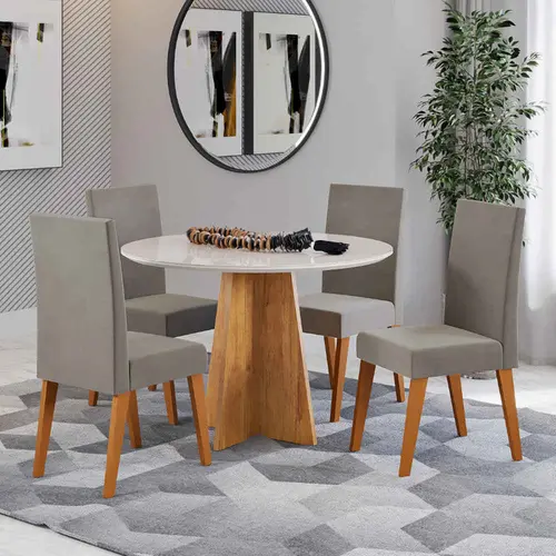 Conjunto Mesa de Jantar Dalila com Vidro e 4 Cadeiras Milão Veludo Viero