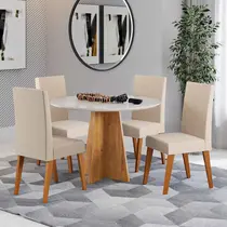 Conjunto Mesa de Jantar Dalila com Vidro e 4 Cadeiras Milão Linho Viero
