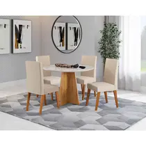 Conjunto Mesa de Jantar Dalila com Vidro e 4 Cadeiras Milão Linho Viero