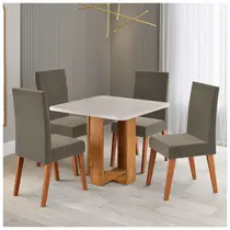 Conjunto Mesa de Jantar Angel com Vidro e 4 Cadeiras Milão Veludo Viero