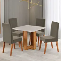 Conjunto Mesa de Jantar Angel com Vidro e 4 Cadeiras Milão Veludo Viero