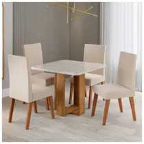 Conjunto Mesa de Jantar Angel com Vidro e 4 Cadeiras Milão Linho Viero