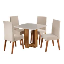 Conjunto Mesa de Jantar Angel com Vidro e 4 Cadeiras Milão Linho Viero