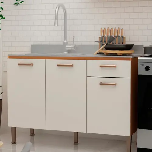 Balcão Pia 120cm 3 Portas 1 Gaveta 100% MDF Genialflex Essência