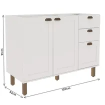 Balcão Pia 2 Portas 3 Gavetas 100% MDF Genialflex Iluminata
