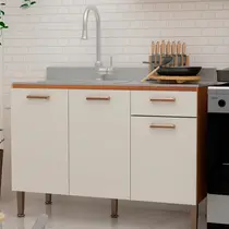 Balcão Pia 120cm 3 Portas 1 Gaveta 100% MDF Genialflex Essência