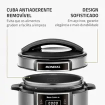 Panela de Pressão Elétrica Digital Mondial 6 Litros 1000W Master Cooker Preto/Inox