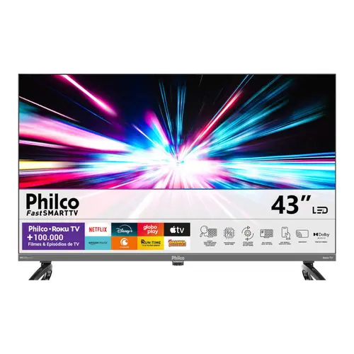 Smart TV 43” Philco DLED UHD P43KRA Roku TV com Comando de Voz HDR 3 HDMI 2 USB