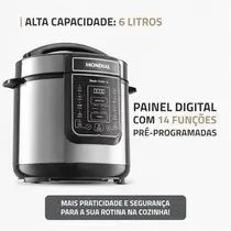 Panela de Pressão Elétrica Digital Mondial 6 Litros 1000W Master Cooker Preto/Inox