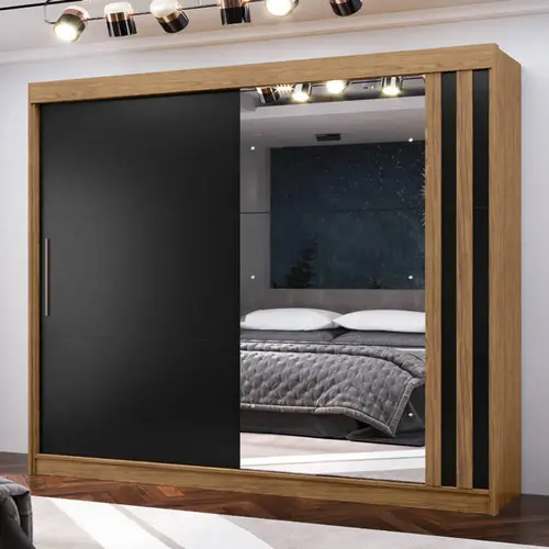 Guarda-Roupa Casal 2 Portas de Correr 4 Gavetas Com Espelho 100% MDF MX Móveis Seul
