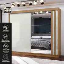 Guarda-Roupa Casal 2 Portas de Correr 4 Gavetas Com Espelho 100% MDF MX Móveis Seul