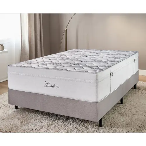 Cama Box Casal Cristalflex Londres Dallas 138x188x71cm Molas Ensacadas - Cinza