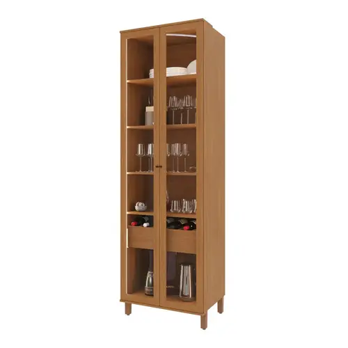 Cristaleira 70cm 2 Portas 1 Gaveta com Vidro Indekes Damasco