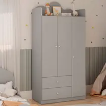 Guarda-Roupa Infantil 3 Portas 2 Gavetas 100% MDF Genialflex Nuvem