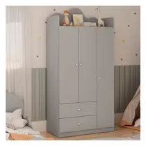 Guarda-Roupa Infantil 3 Portas 2 Gavetas 100% MDF Genialflex Nuvem