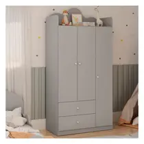 Guarda-Roupa Infantil 3 Portas 2 Gavetas 100% MDF Genialflex Nuvem