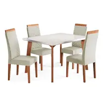 Conjunto Mesa de Jantar Dubai com Vidro e 4 Cadeiras Atlas Madetal Nude/Bege