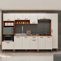 Cozinha Completa 12 Portas 1 Gaveta 100% MDF Genialflex Essência Freijo/White Laca