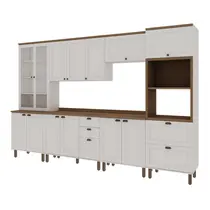Cozinha Completa 14 Portas 4 Gavetas 100% MDF Genialflex Iluminata Branco/Ébano