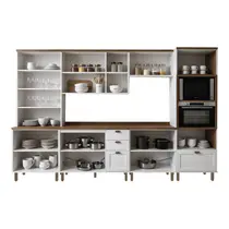 Cozinha Completa 14 Portas 4 Gavetas 100% MDF Genialflex Iluminata Branco/Ébano