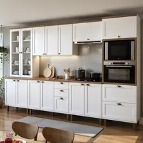 Cozinha Completa 14 Portas 4 Gavetas 100% MDF Genialflex Iluminata Branco/Ébano