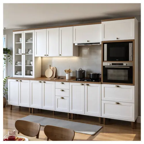 Cozinha Completa 14 Portas 4 Gavetas 100% MDF Genialflex Iluminata Branco/Ébano