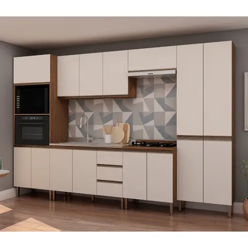 Cozinha Completa 15 Portas 3 Gavetas Genialflex Conecta Ébano/ Off White