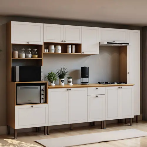 Cozinha Completa 12 Portas 1 Gaveta 100% MDF Frizz Genialflex - Cinamomo/ Branco Fosco
